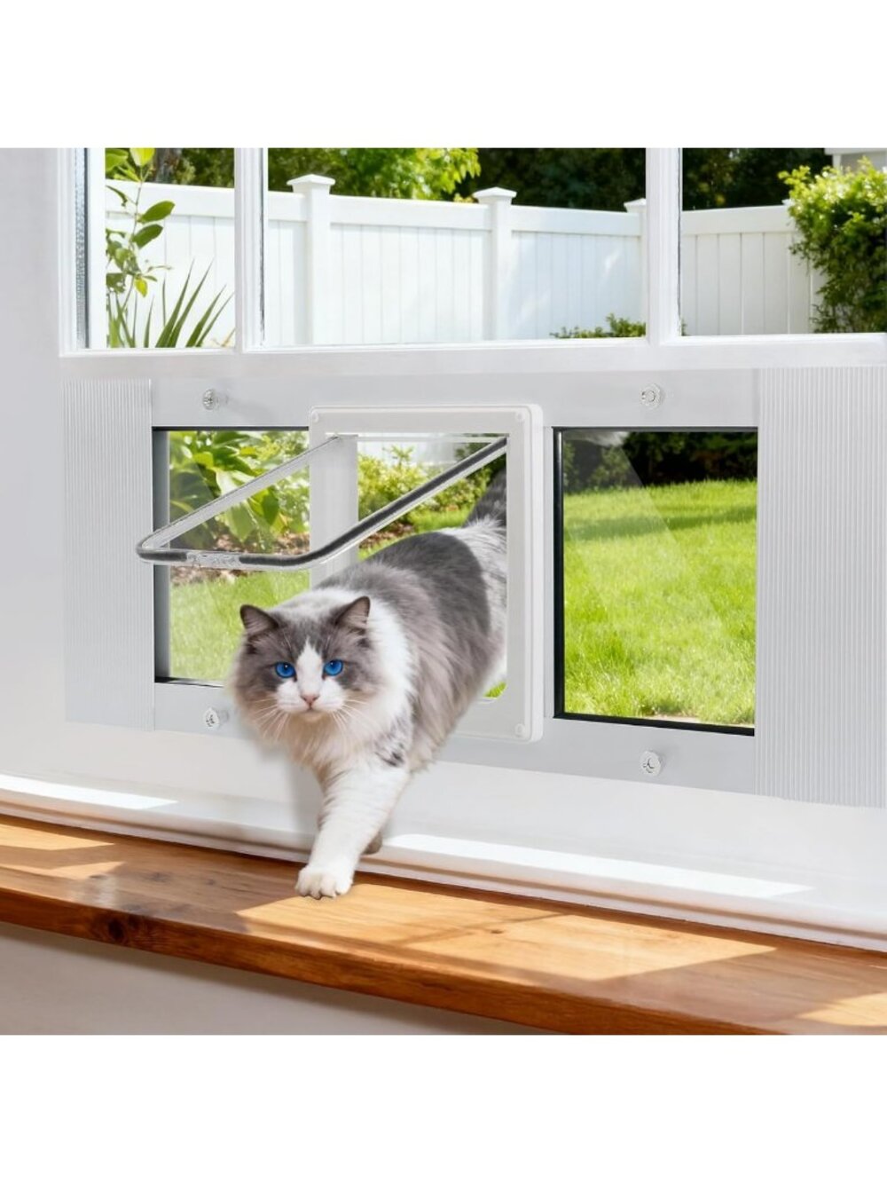 Aluminum Cat Door Insert for 27''–32" Sash Windows | 4-Way Lock, Easy Install